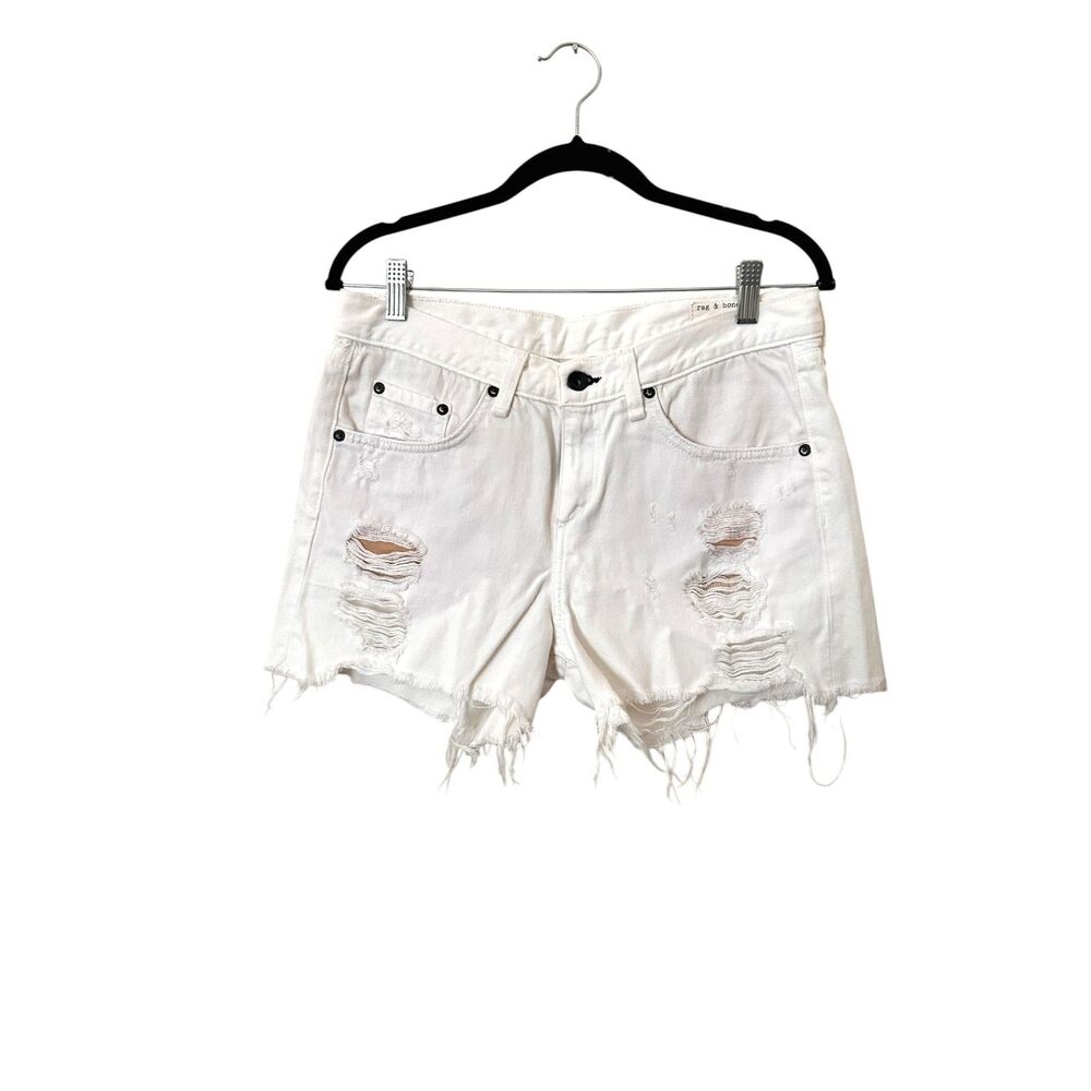 rag & bone White Distressed Denim Jean Shorts - Picture 2 of 5
